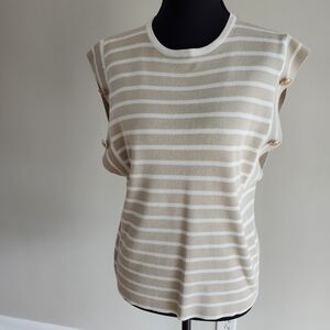 Strut and bolt Ladies Striped Beige and Cream Sleeveless Sweater